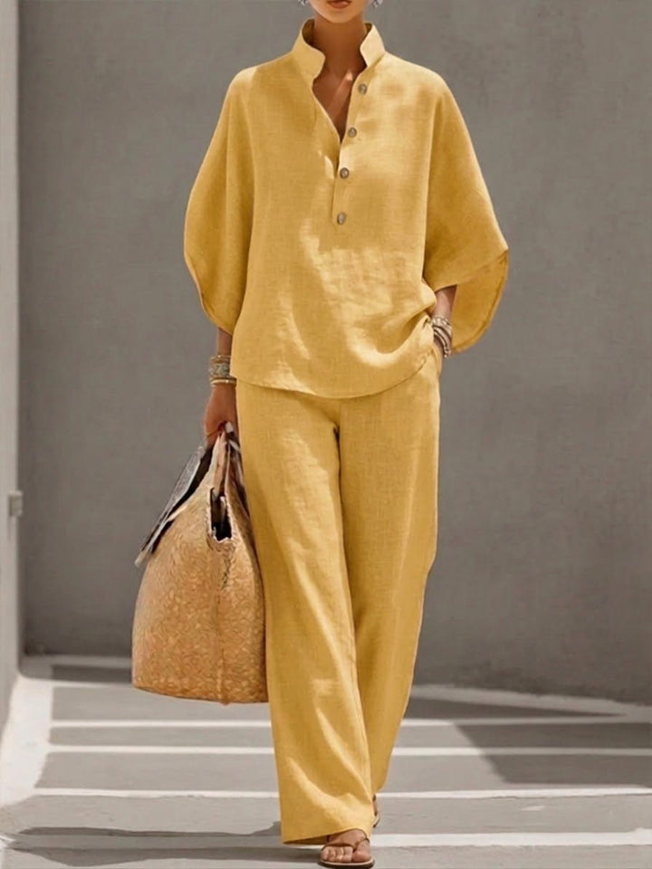 Damen 2-Teiler Set Fledermausärmel Top Weite Hose - Yellow