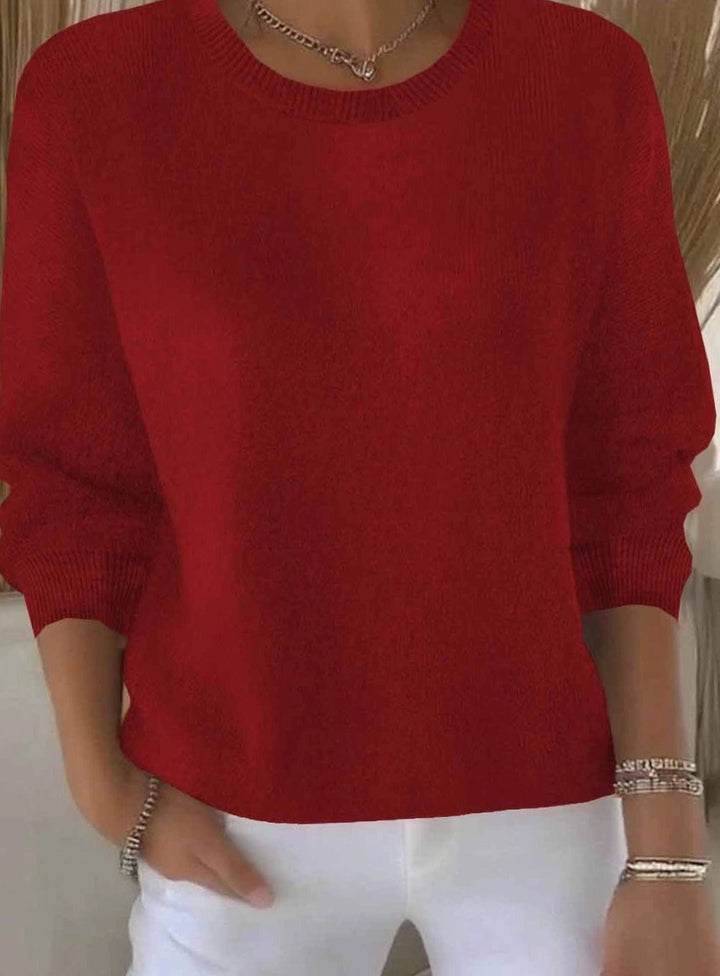 Damen Alltagstauglicher Winter-Strickpullover Rundhals Langarm - Rot
