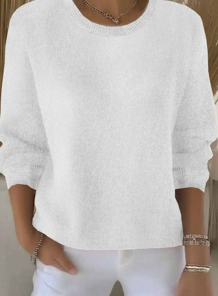 Damen Alltagstauglicher Winter-Strickpullover Rundhals Langarm - Weiß