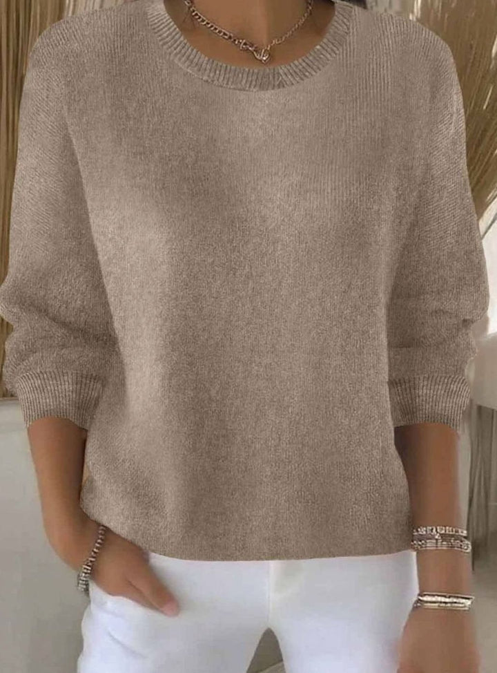 Damen Alltagstauglicher Winter-Strickpullover Rundhals Langarm - Khaki