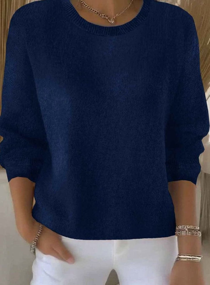 Damen Alltagstauglicher Winter-Strickpullover Rundhals Langarm - Dunkelblau