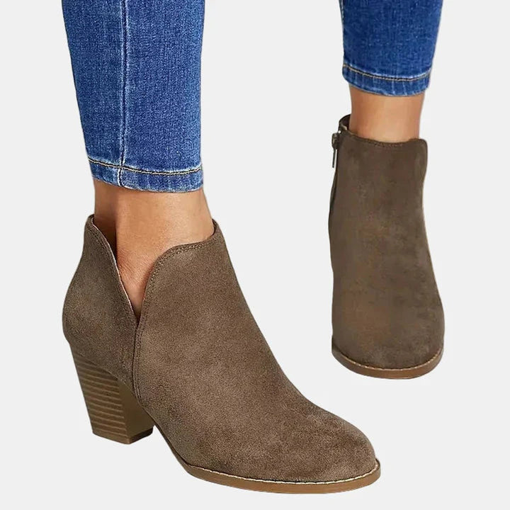 Damen Ankle Boots mit Blockabsatz Reißverschluss Stiefeletten