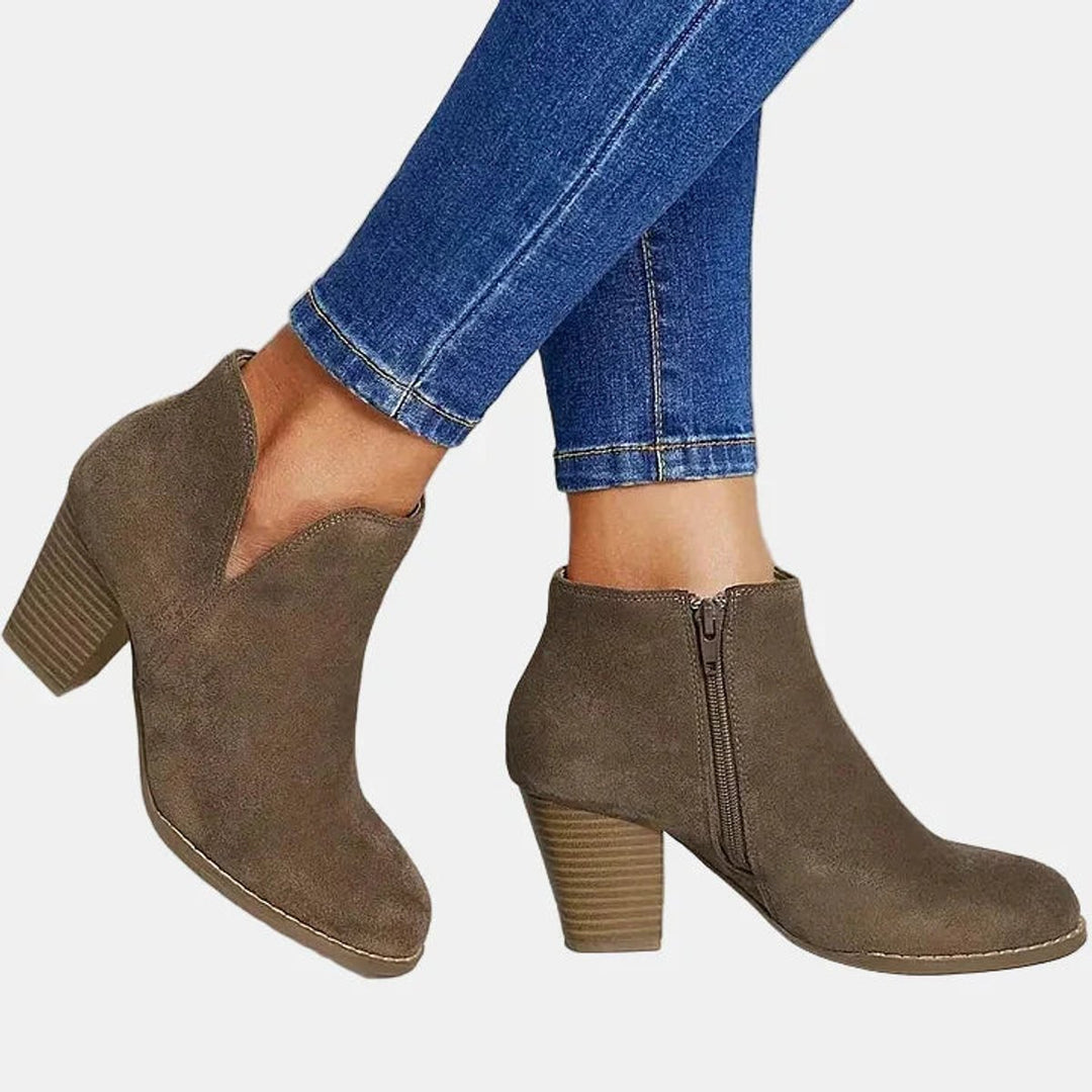 Damen Ankle Boots mit Blockabsatz Reißverschluss Stiefeletten