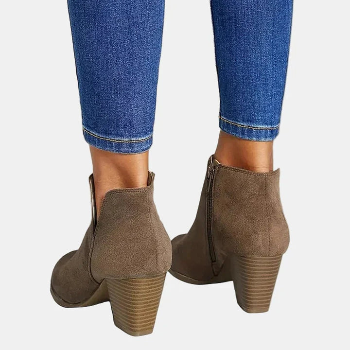 Damen Ankle Boots mit Blockabsatz Reißverschluss Stiefeletten