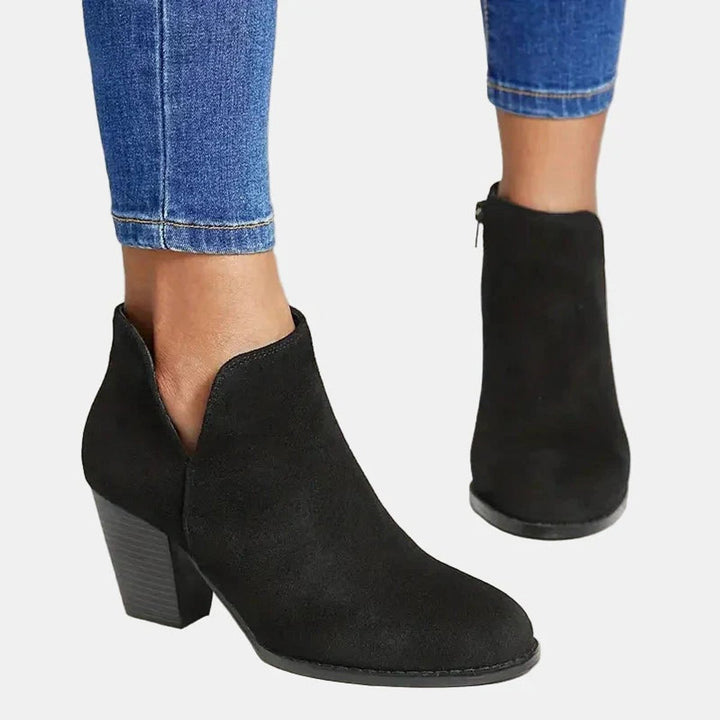 Damen Ankle Boots mit Blockabsatz Reißverschluss Stiefeletten