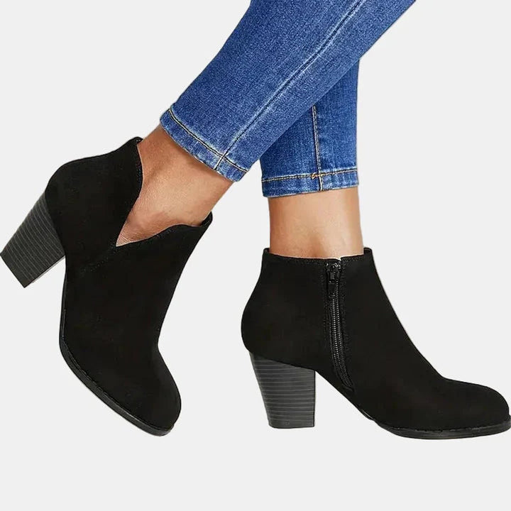 Damen Ankle Boots mit Blockabsatz Reißverschluss Stiefeletten