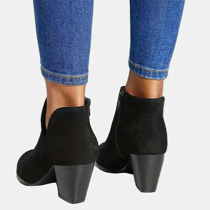 Damen Ankle Boots mit Blockabsatz Reißverschluss Stiefeletten