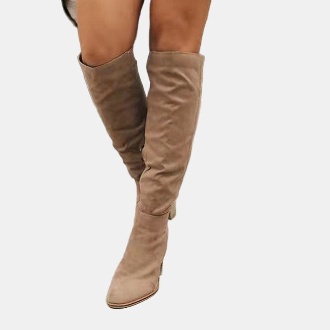 Damen Ankle Boots Overknee-Stiefel mit Blockabsatz Reißverschluss