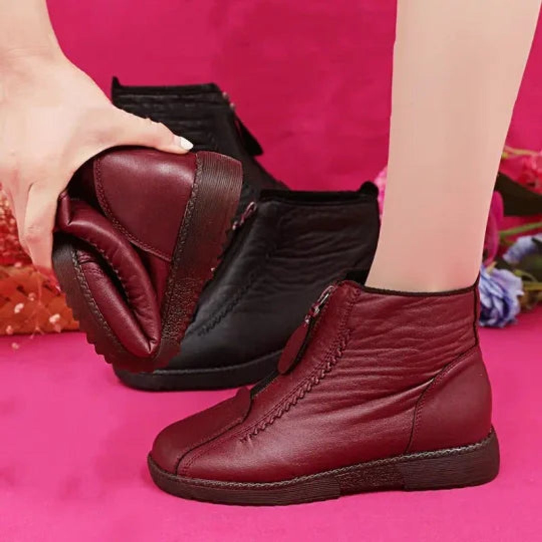 Damen Ankle Boots Rutschfeste Winterstiefeletten mit Reißverschluss