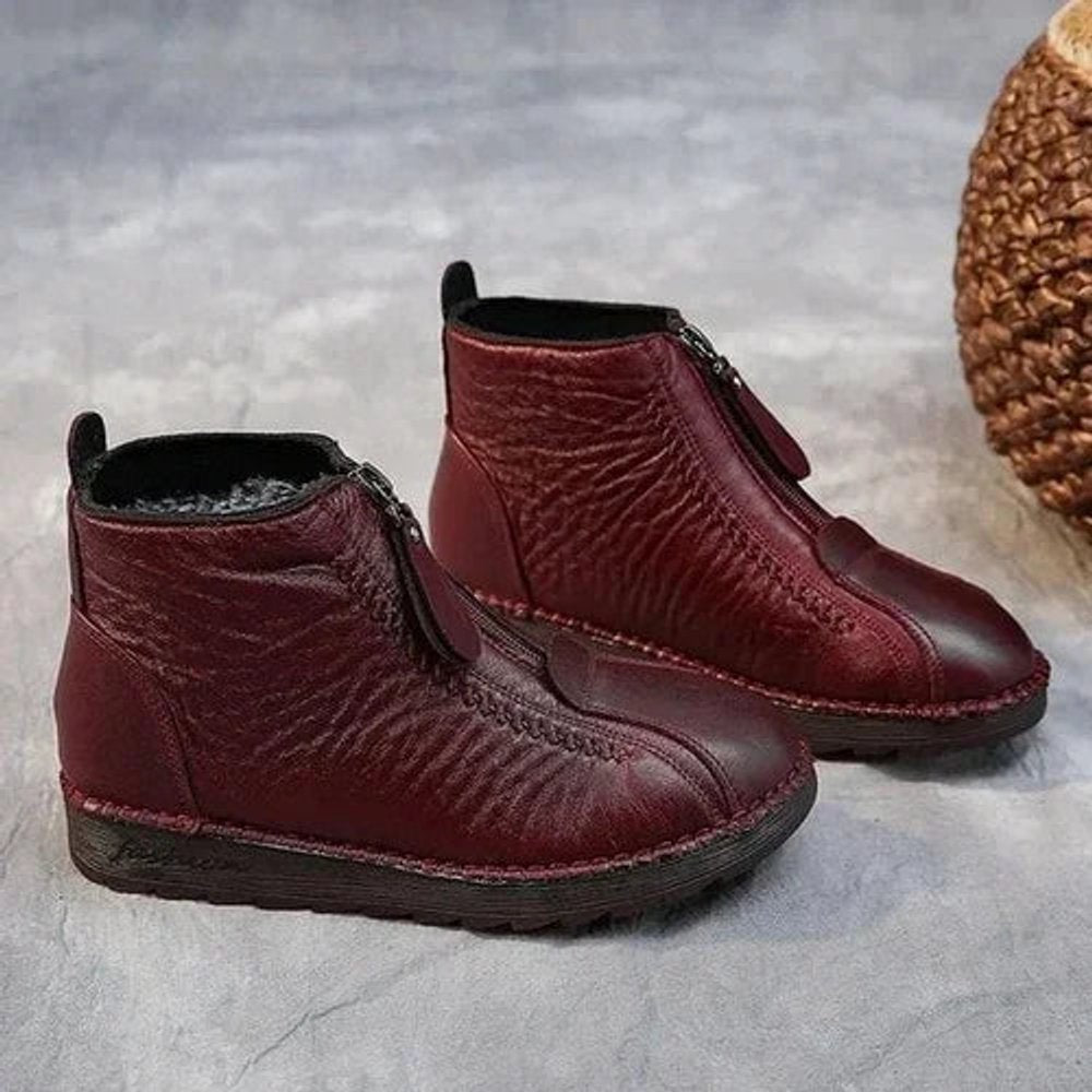 Damen Ankle Boots Rutschfeste Winterstiefeletten mit Reißverschluss - Rot