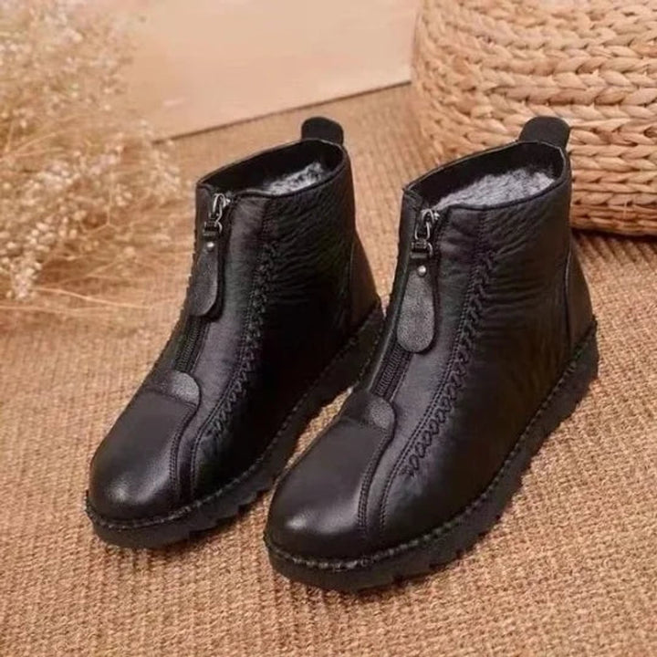 Damen Ankle Boots Rutschfeste Winterstiefeletten mit Reißverschluss - Schwarz