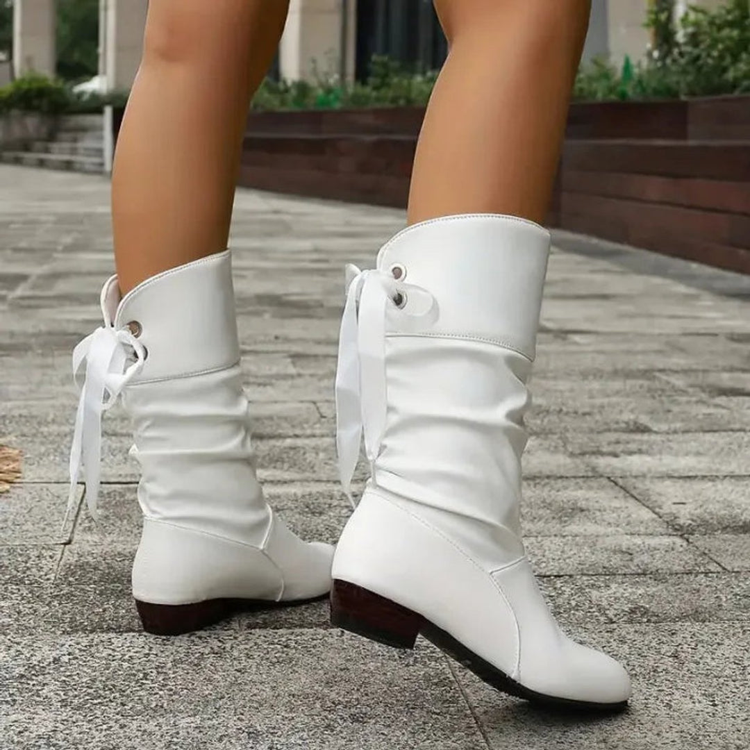 Damen Ankle Boots Schnürstiefeletten Blockabsatz Wadenhoch