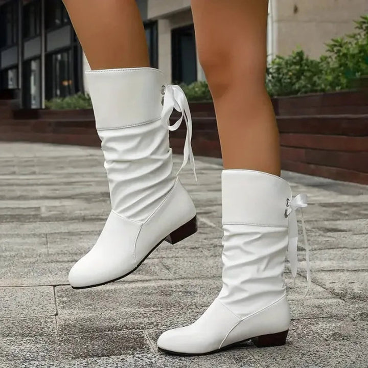 Damen Ankle Boots Schnürstiefeletten Blockabsatz Wadenhoch