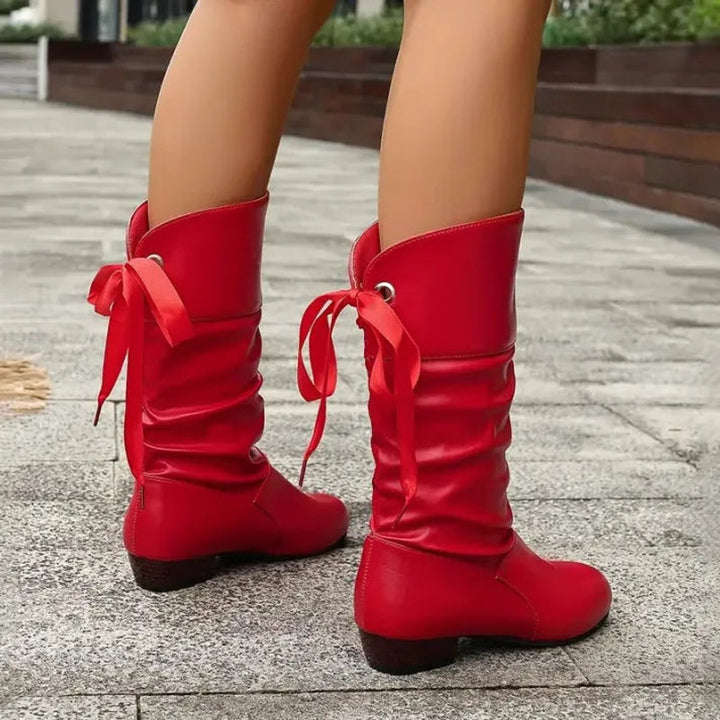Damen Ankle Boots Schnürstiefeletten Blockabsatz Wadenhoch