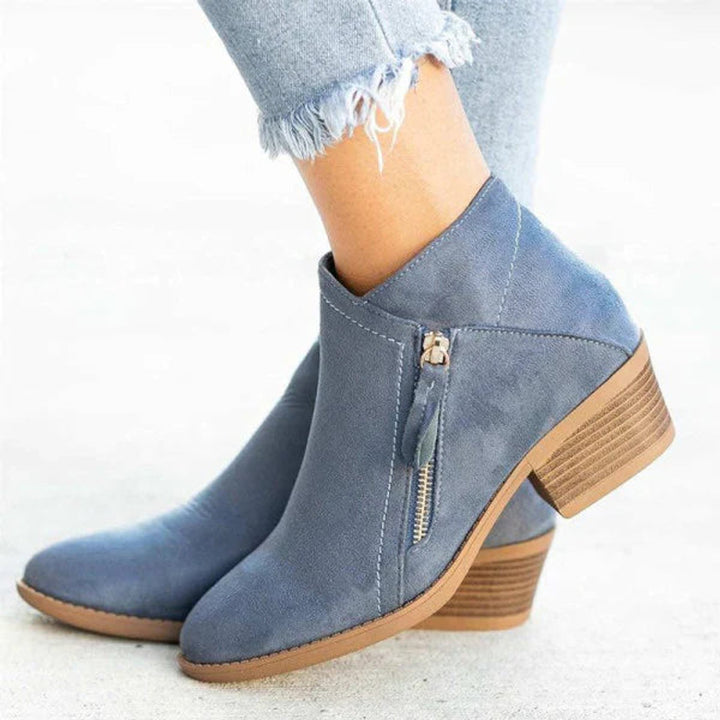 Damen Ankle Boots Wildleder-Optik Niedriger Absatz Reißverschluss - Blau