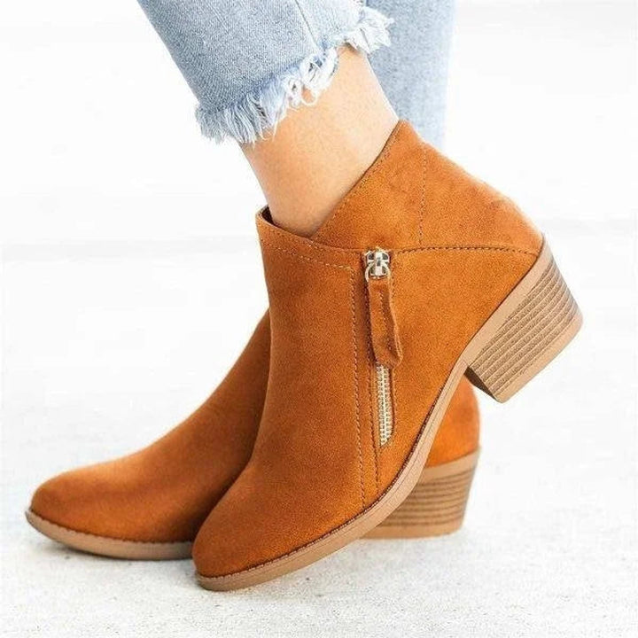 Damen Ankle Boots Wildleder-Optik Niedriger Absatz Reißverschluss - Orange