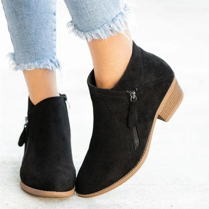 Damen Ankle Boots Wildleder-Optik Niedriger Absatz Reißverschluss