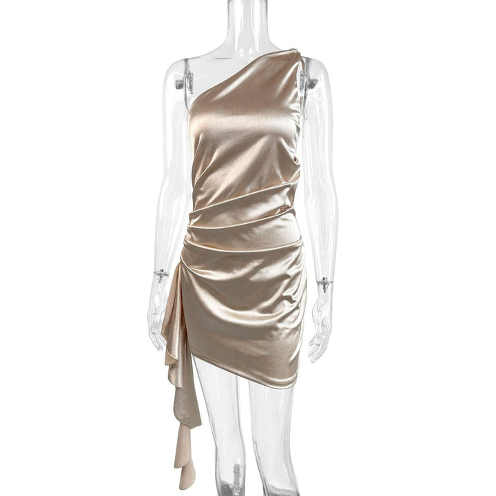 Damen Asymmetrischer Einschulter-Cocktailkleid Drapiertes Satinkleid