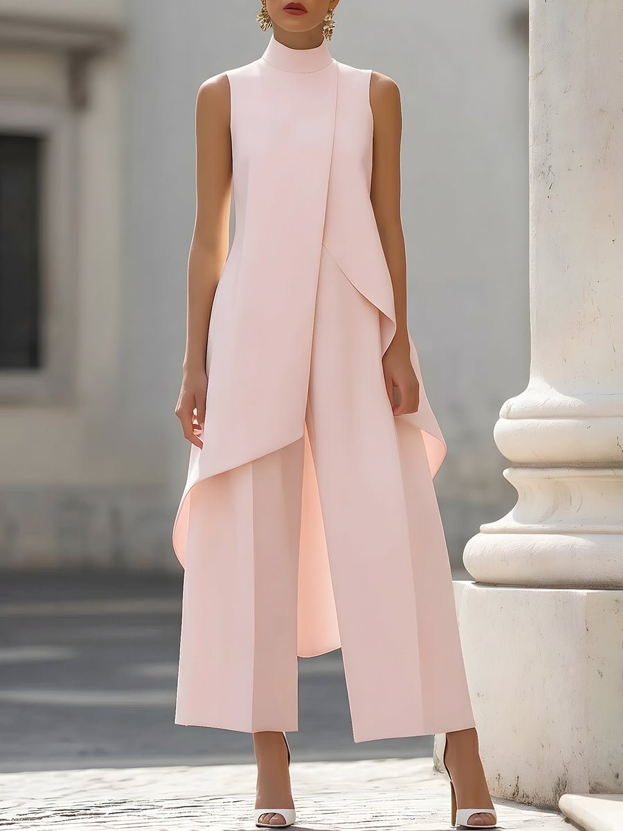 Damen Asymmetrisches High-Neck Marlene-Hosen-Set - Pink