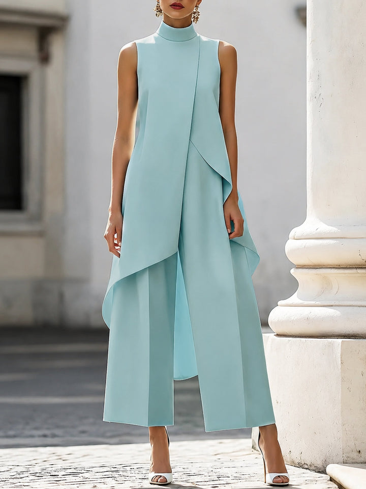 Damen Asymmetrisches High-Neck Marlene-Hosen-Set - Sky Blue