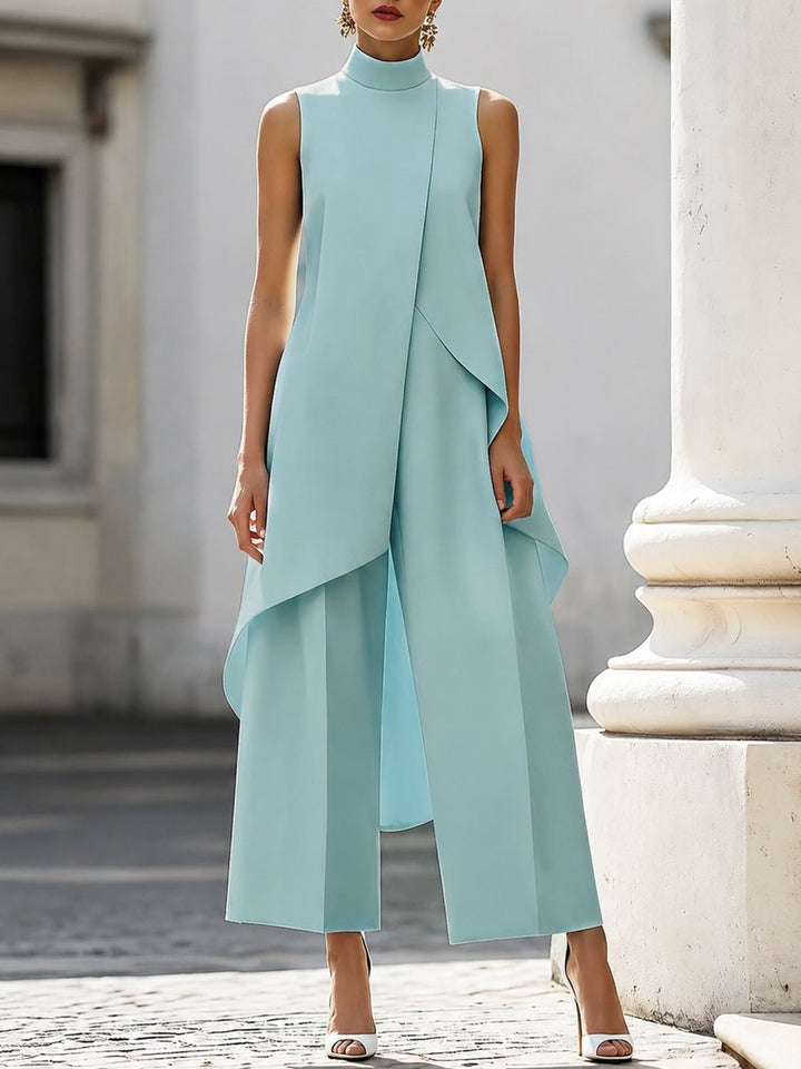 Damen Asymmetrisches High-Neck Marlene-Hosen-Set - Sky Blue