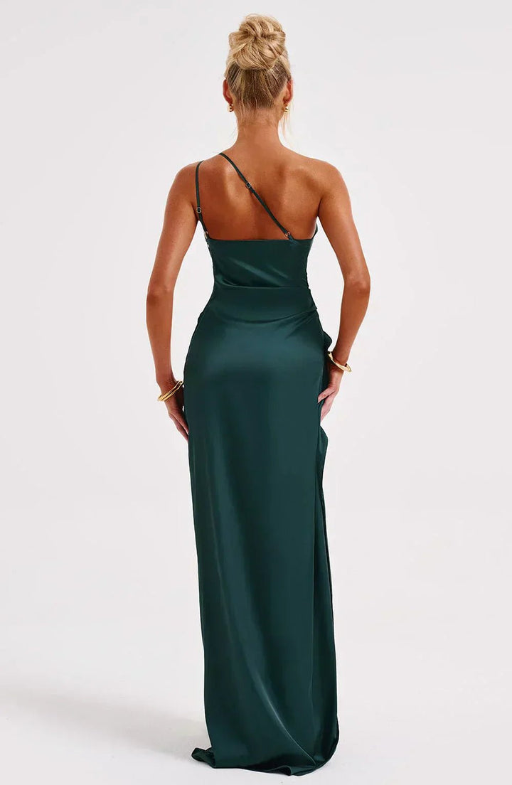 Damen Asymmetrisches One-Shoulder Satin Maxi-Abendkleid mit Beinschlitz