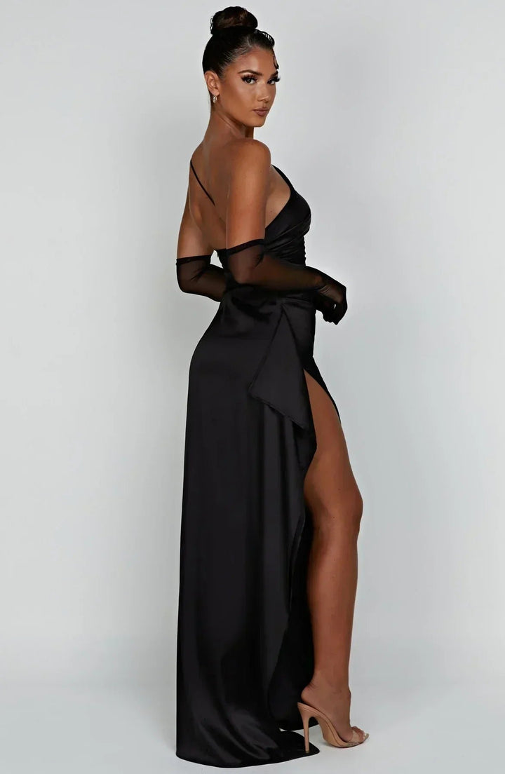 Damen Asymmetrisches One-Shoulder Satin Maxi-Abendkleid mit Beinschlitz