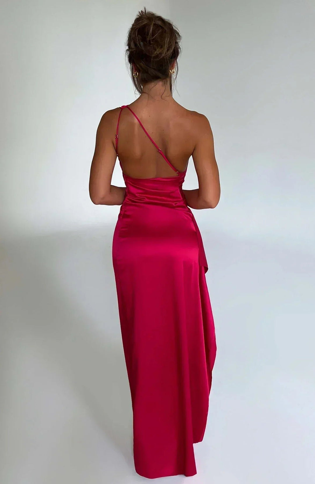 Damen Asymmetrisches One-Shoulder Satin Maxi-Abendkleid mit Beinschlitz