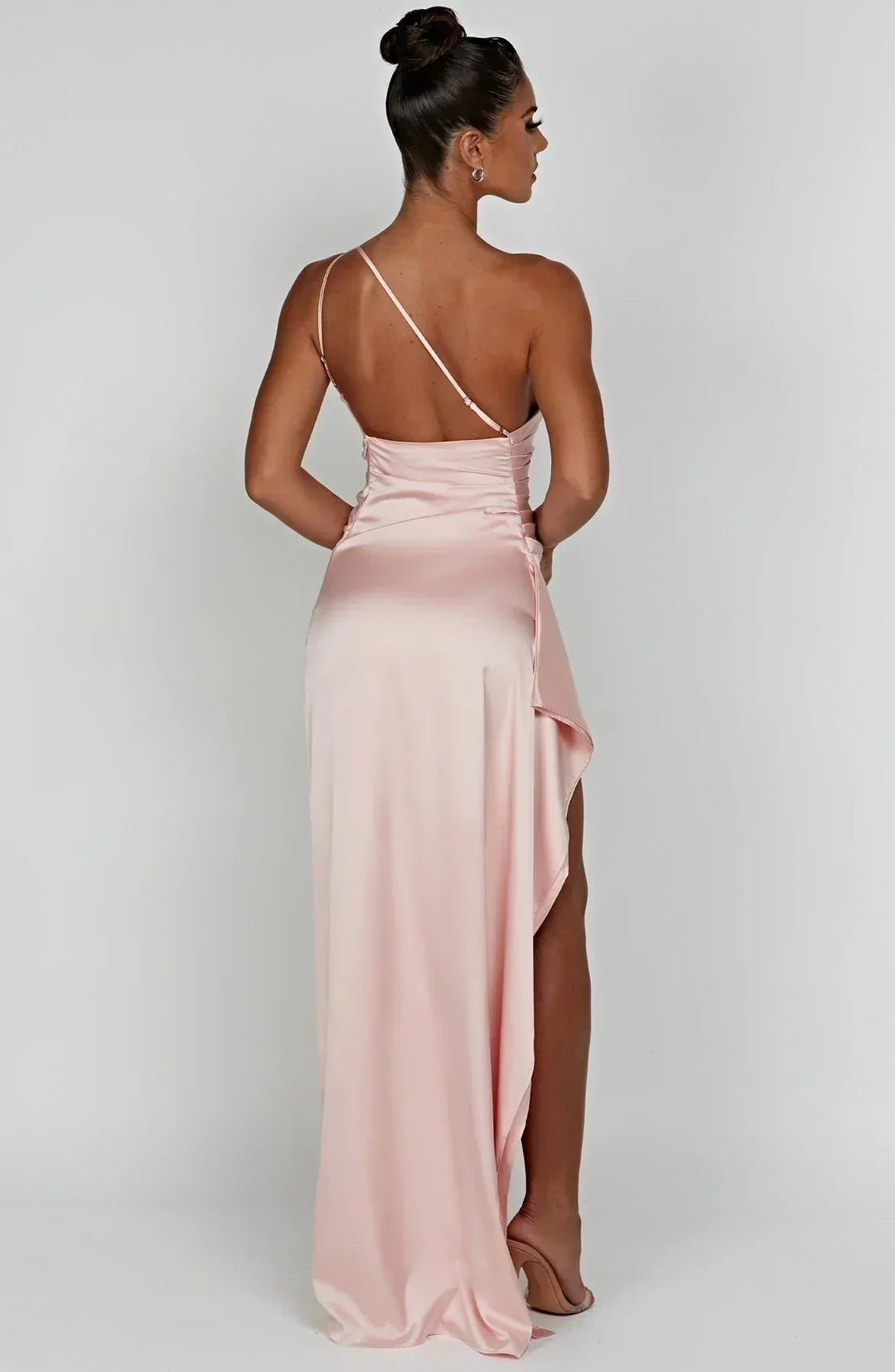Damen Asymmetrisches One-Shoulder Satin Maxi-Abendkleid mit Beinschlitz