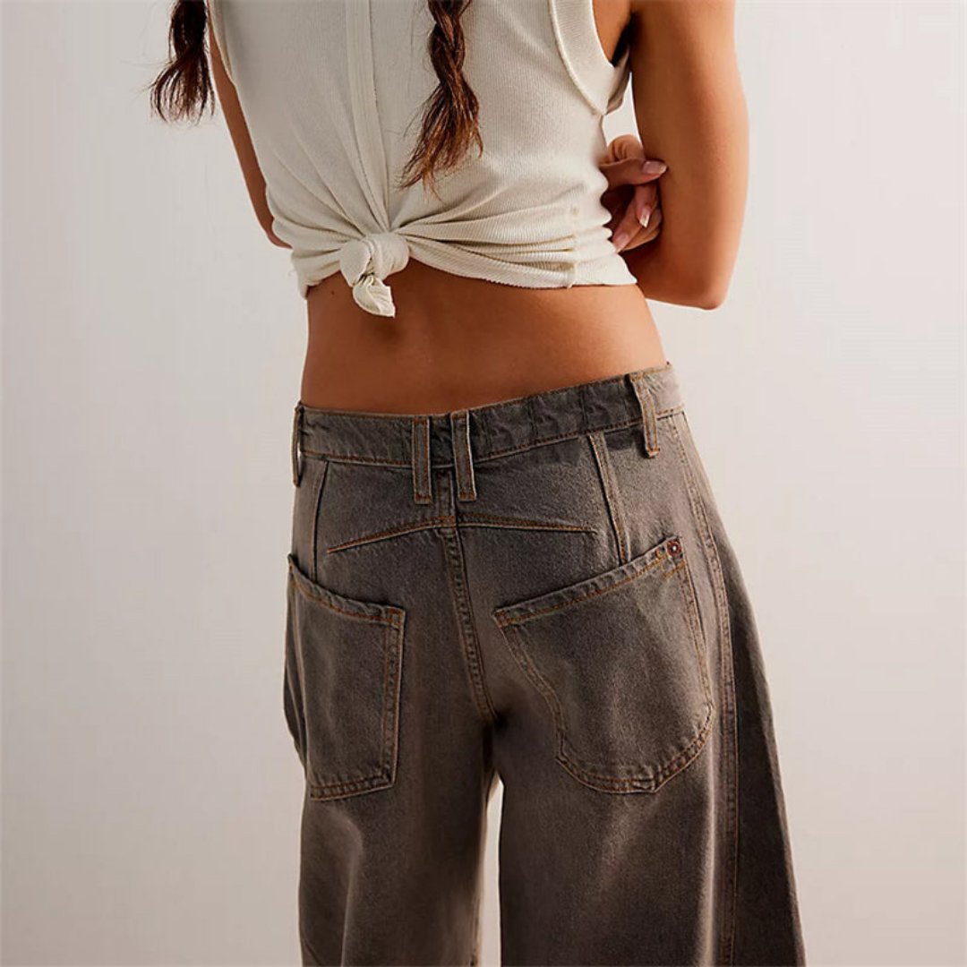 Damen Barrel-Leg Jeans Cropped Mid-Rise Denim