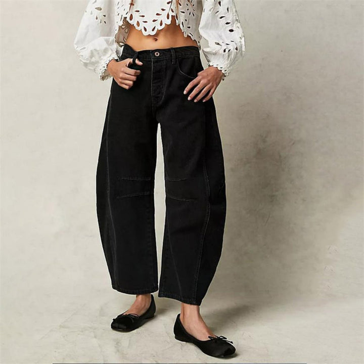 Damen Barrel-Leg Jeans Cropped Mid-Rise Denim - Black