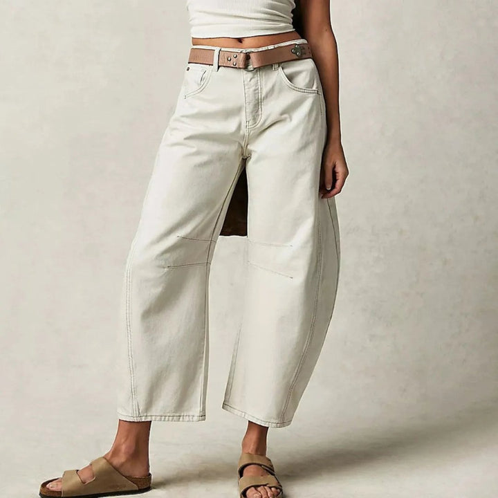 Damen Barrel-Leg Jeans Cropped Mid-Rise Denim - White