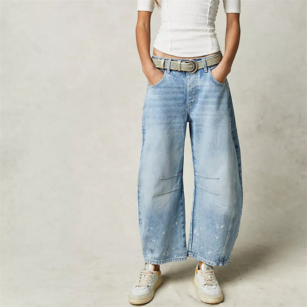 Damen Barrel-Leg Jeans Cropped Mid-Rise Denim