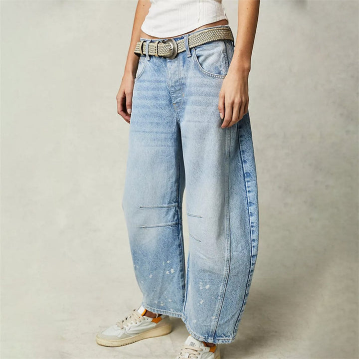 Damen Barrel-Leg Jeans Cropped Mid-Rise Denim