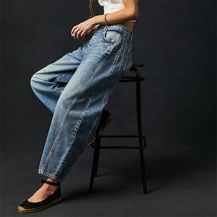 Damen Barrel-Leg Jeans Cropped Mid-Rise Denim