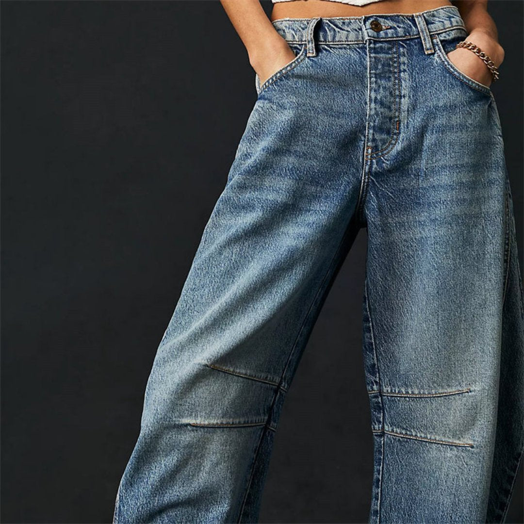 Damen Barrel-Leg Jeans Cropped Mid-Rise Denim