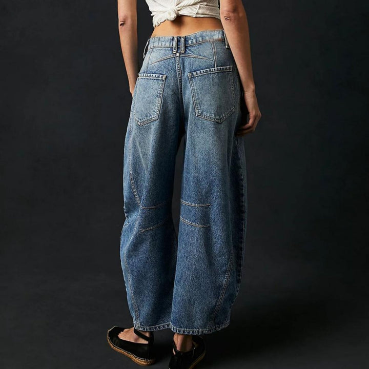 Damen Barrel-Leg Jeans Cropped Mid-Rise Denim