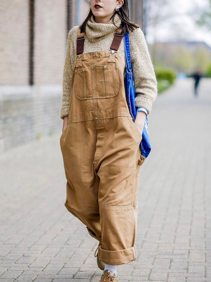 Damen Baumwoll-Overall mit verstellbaren Trägern weite Passform