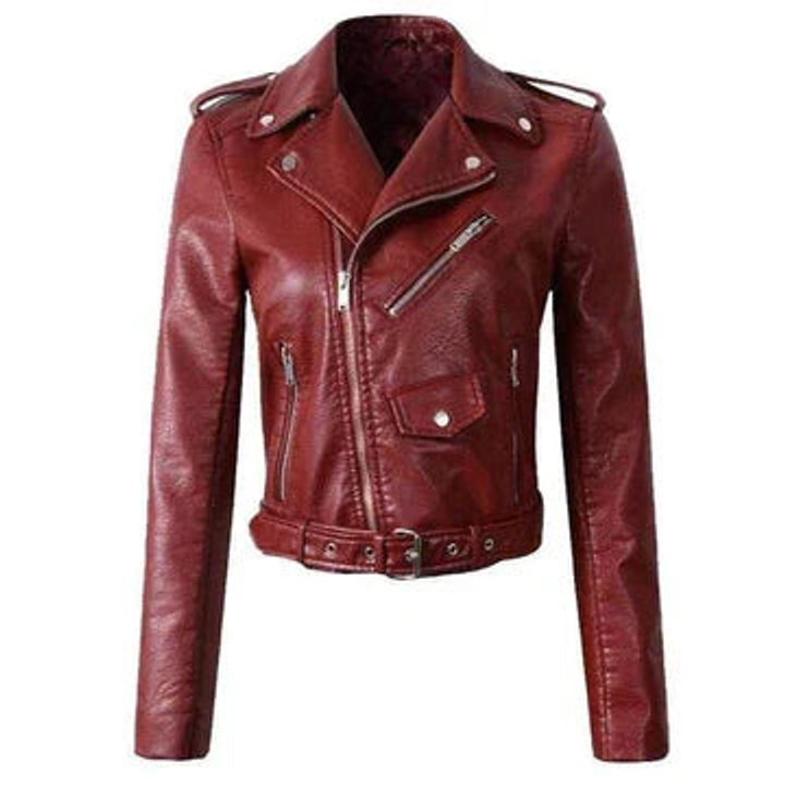 Damen Bikerjacke Kunstleder Cropped Leather Jacket mit Reißverschluss