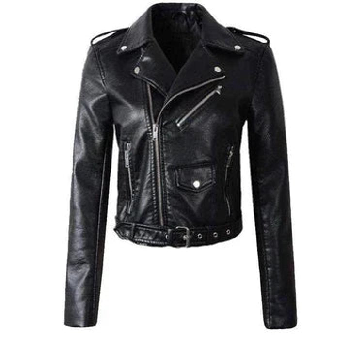 Damen Bikerjacke Kunstleder Cropped Leather Jacket mit Reißverschluss