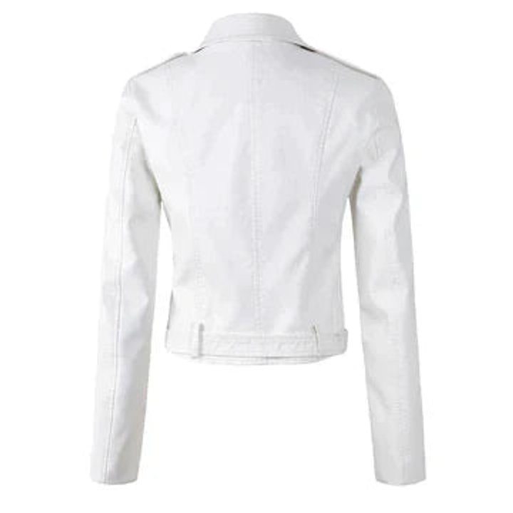 Damen Bikerjacke Kunstleder Cropped Leather Jacket mit Reißverschluss