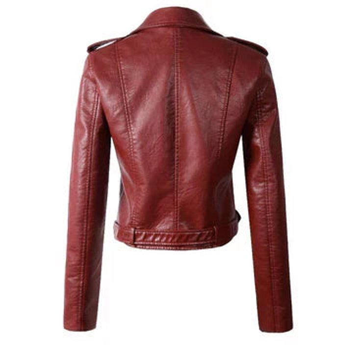 Damen Bikerjacke Kunstleder Cropped Leather Jacket mit Reißverschluss