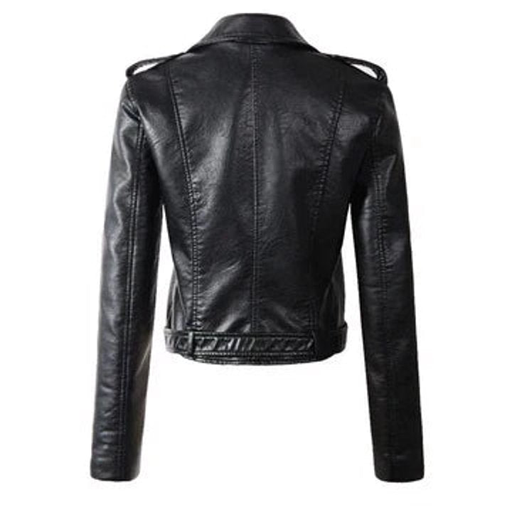 Damen Bikerjacke Kunstleder Cropped Leather Jacket mit Reißverschluss