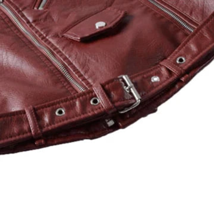 Damen Bikerjacke Kunstleder Cropped Leather Jacket mit Reißverschluss