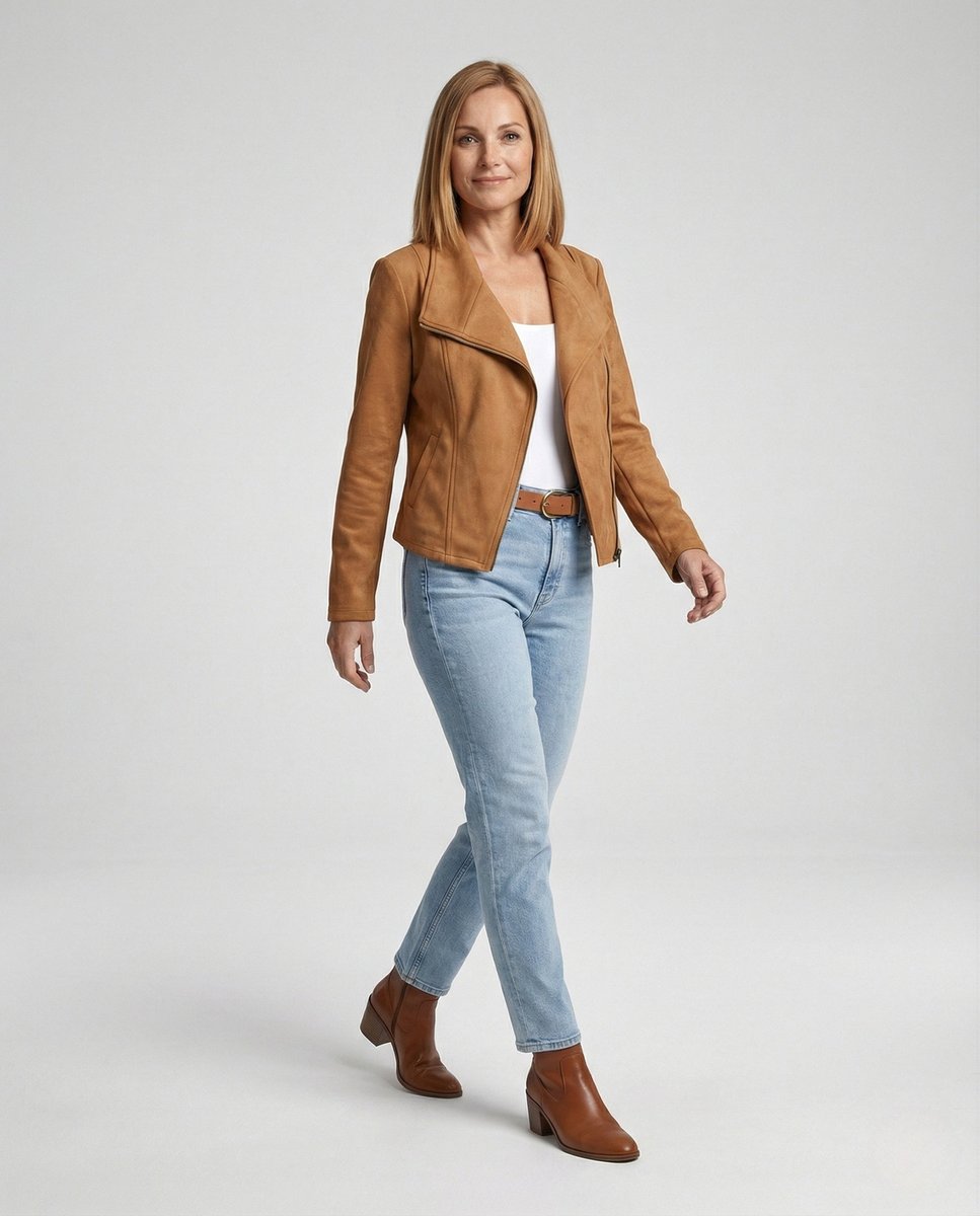 Damen Bikerjacke Lederjacke im Wildleder-Look taillierter Schnitt
