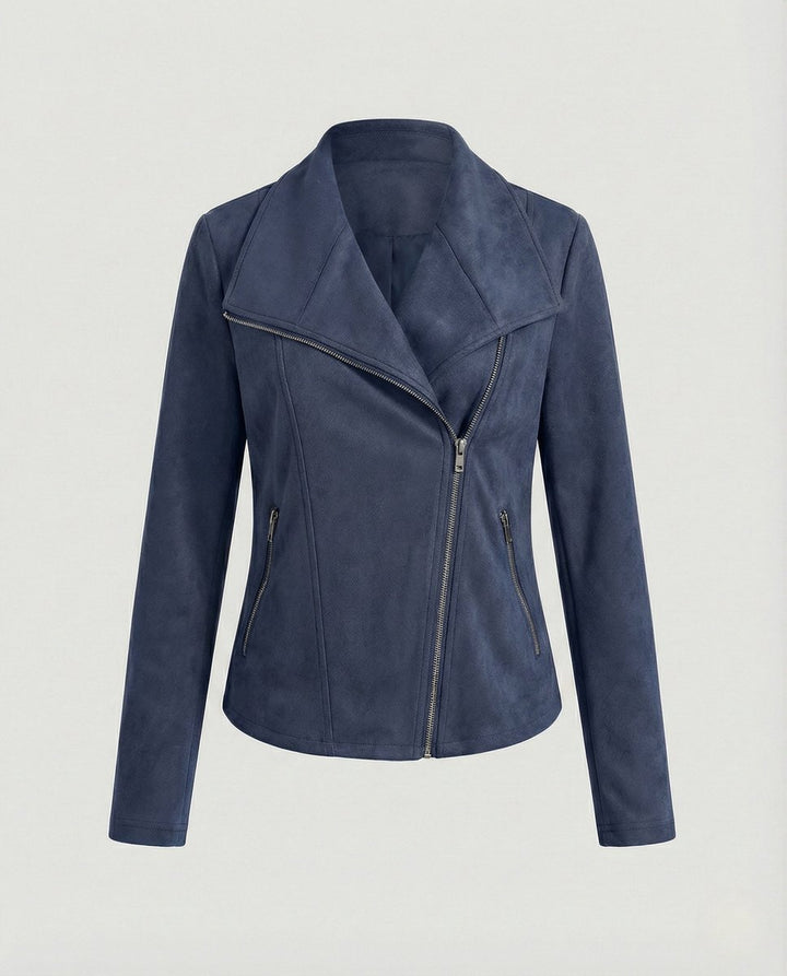 Damen Bikerjacke Lederjacke im Wildleder-Look taillierter Schnitt