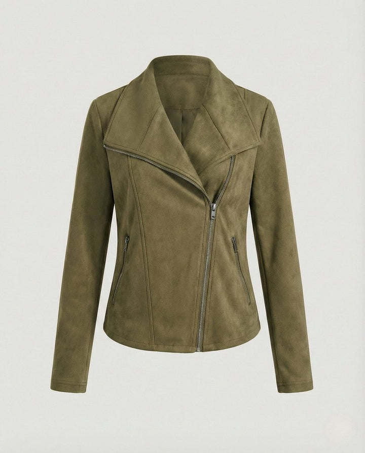 Damen Bikerjacke Lederjacke im Wildleder-Look taillierter Schnitt