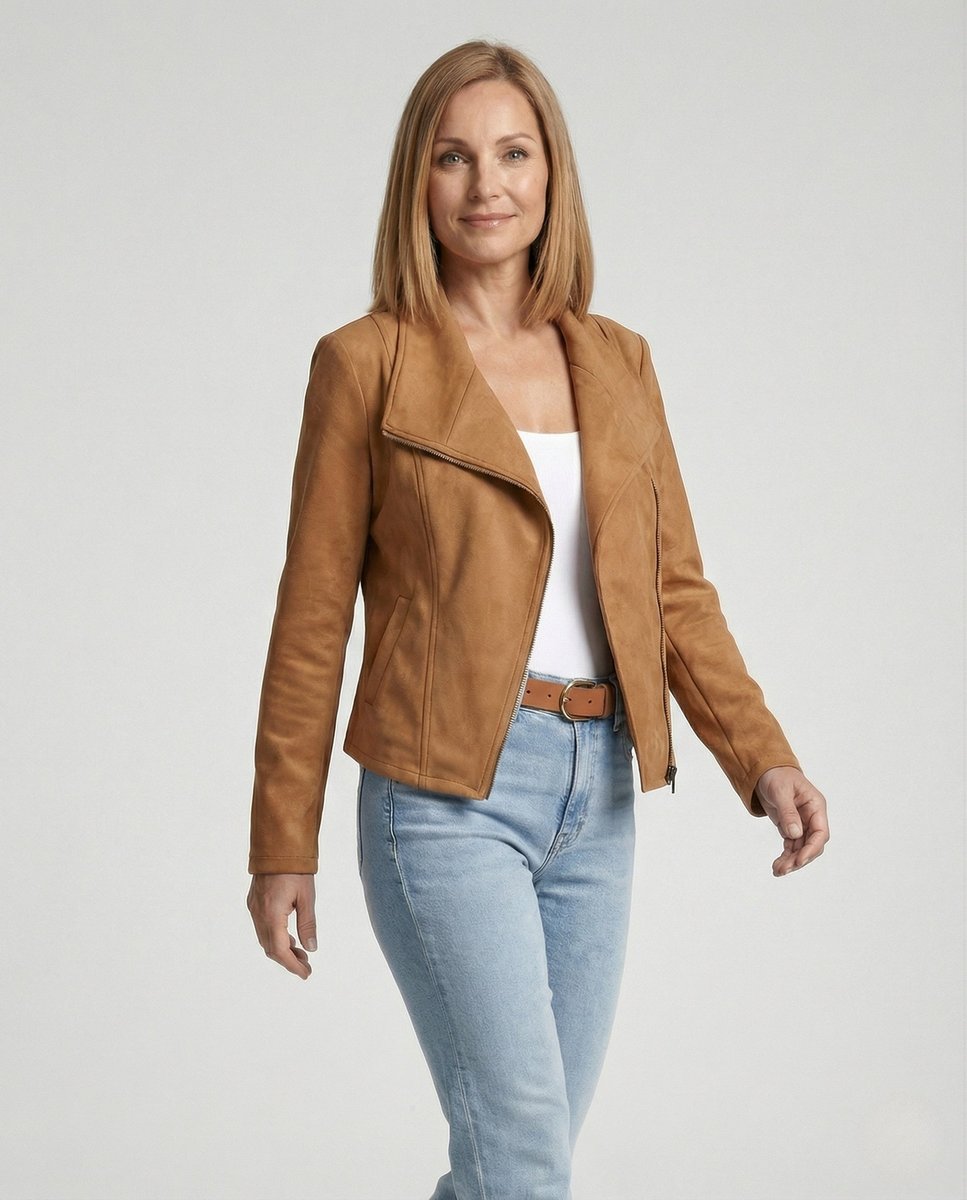 Damen Bikerjacke Lederjacke im Wildleder-Look taillierter Schnitt