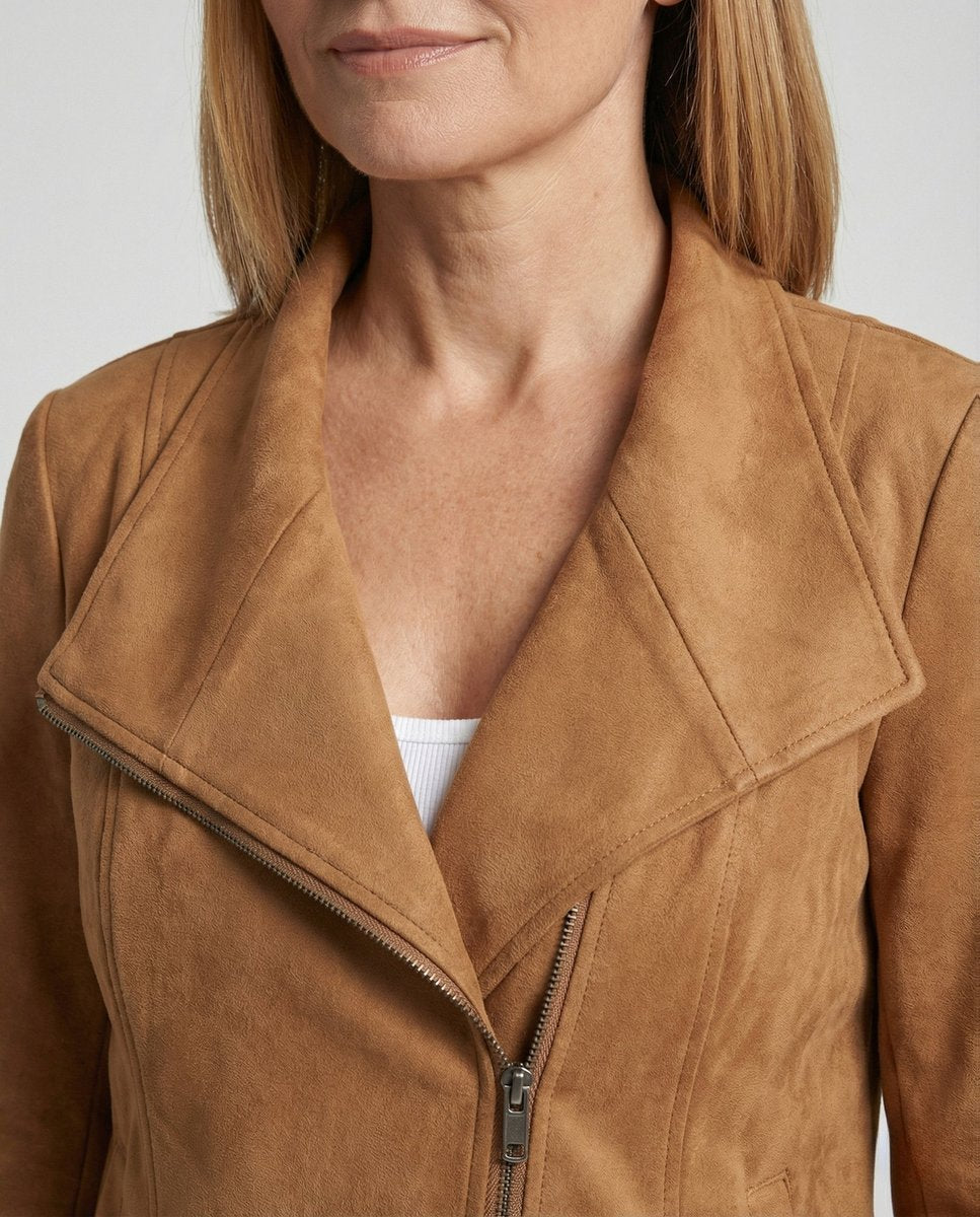 Damen Bikerjacke Lederjacke im Wildleder-Look taillierter Schnitt