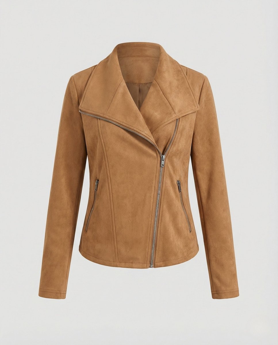 Damen Bikerjacke Lederjacke im Wildleder-Look taillierter Schnitt